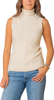 Hope & Henry Organic Sleeveless Cable Knit Turtleneck Sweater