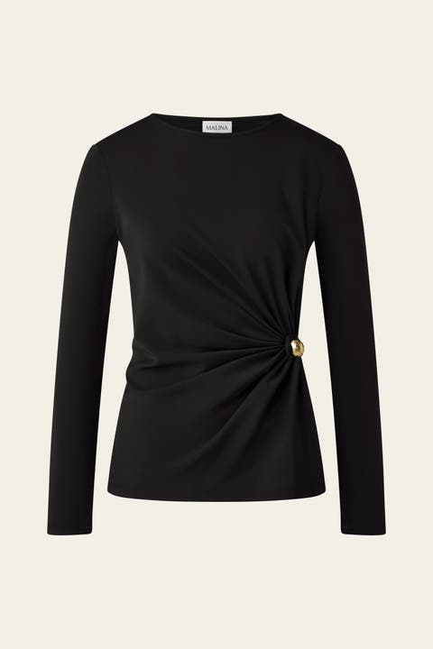 Mailey  Jersey Brooch Long Sleeve Top