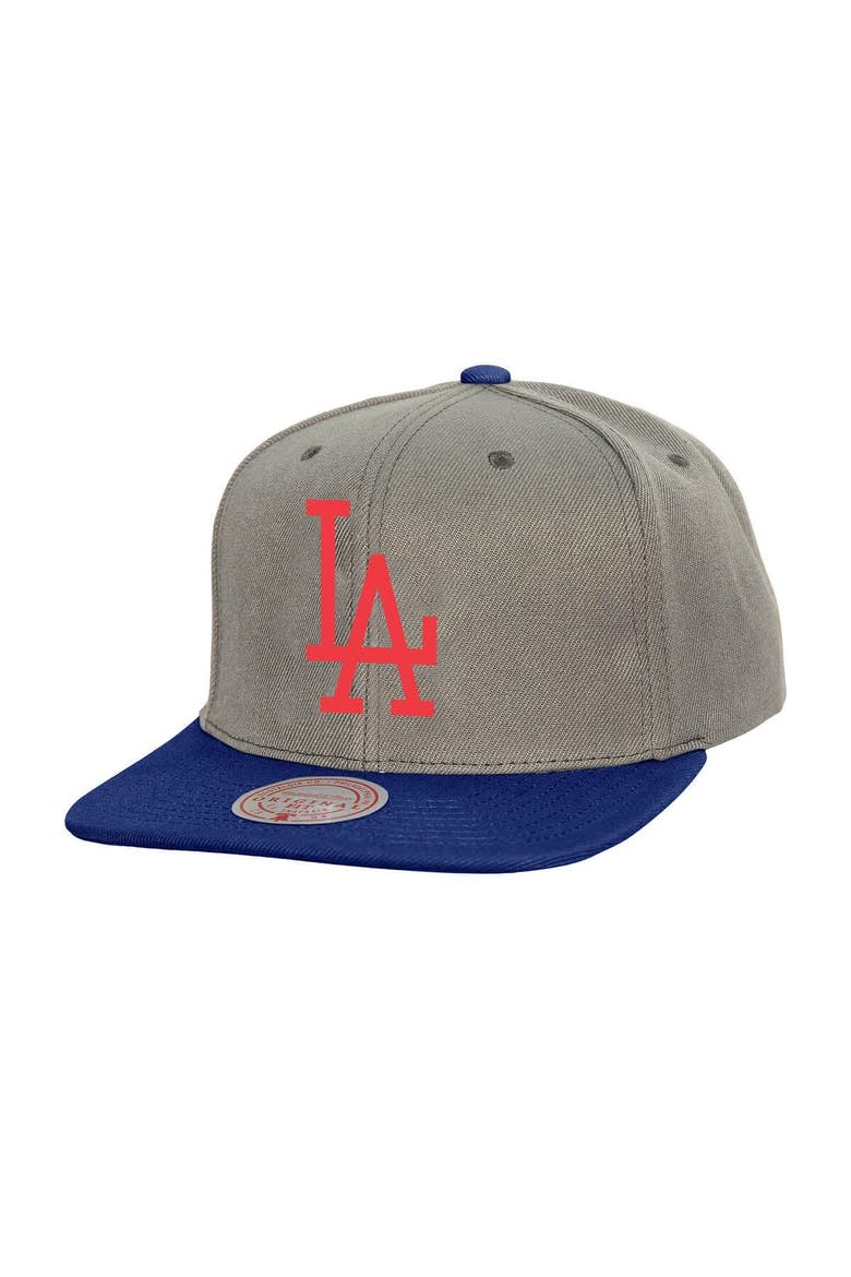 Men's Mitchell & Ness Gray Los Angeles Dodgers Cooperstown Collection Basic Flip Snapback Hat, Main, color, Gray
