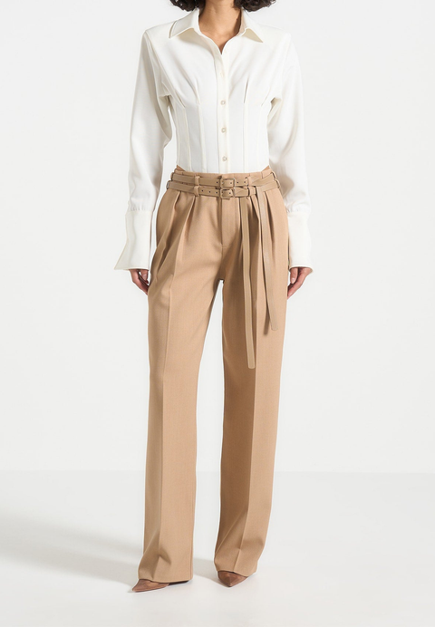 Pascale Wide Leg Trousers With Double Belt