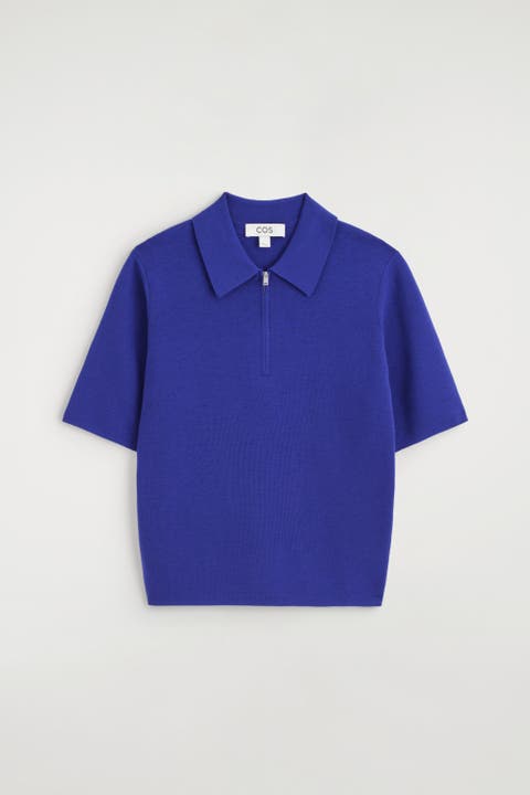 Merino Wool Zip-up Polo Shirt