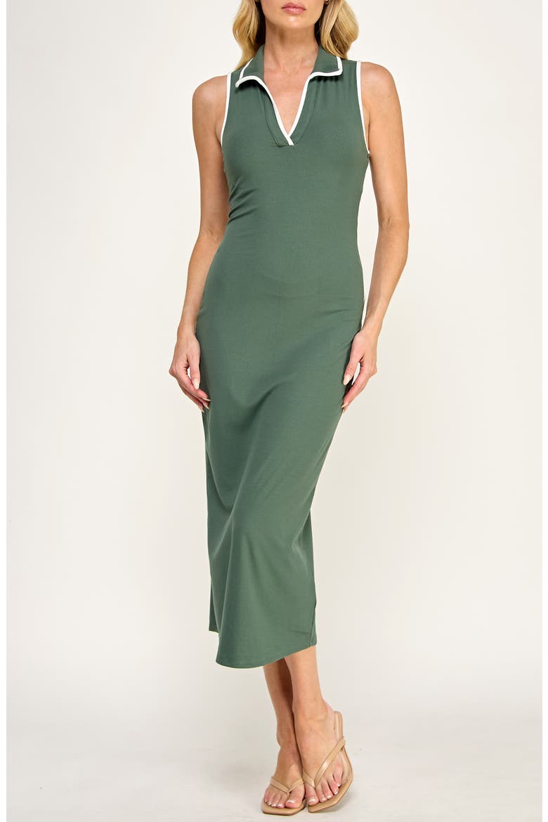 Collared Midi Dress, Main, color, DARK GREEN/ WHIT