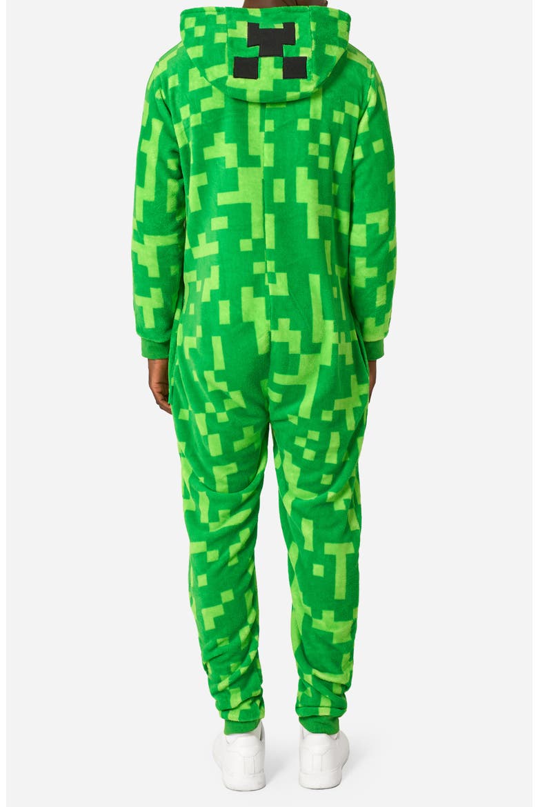 Creeper Minecraft™ Long Sleeve Hooded Fleece Jumpsuit, Alternate, color, GREEN