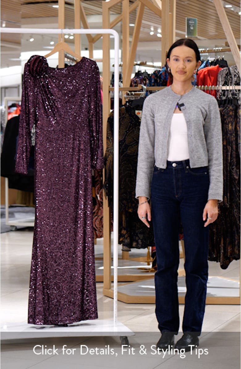 Bateau Neck Long Sleeve Sequin Mermaid Gown