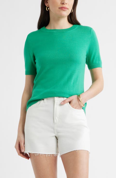 Short Sleeve Merino Wool Blend Sweater Top