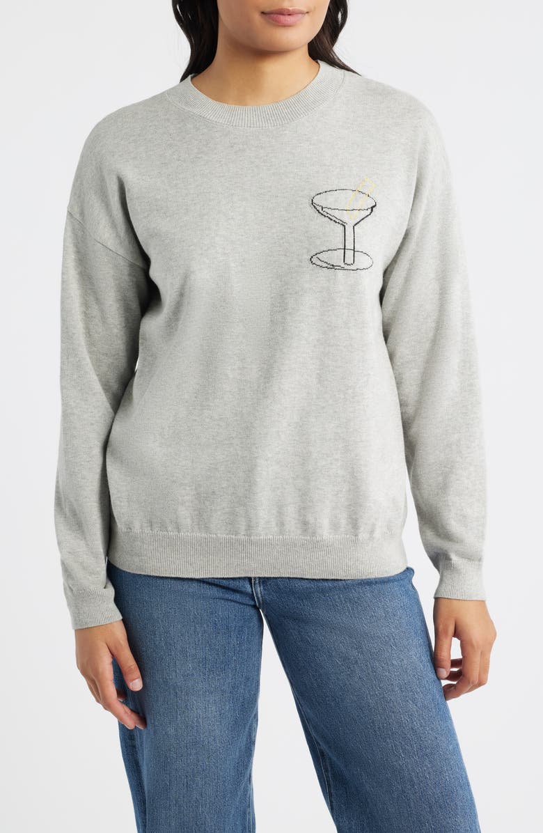 Bobeau Martini Crewneck Cotton Sweater, Main, color, Heather Grey/ Black