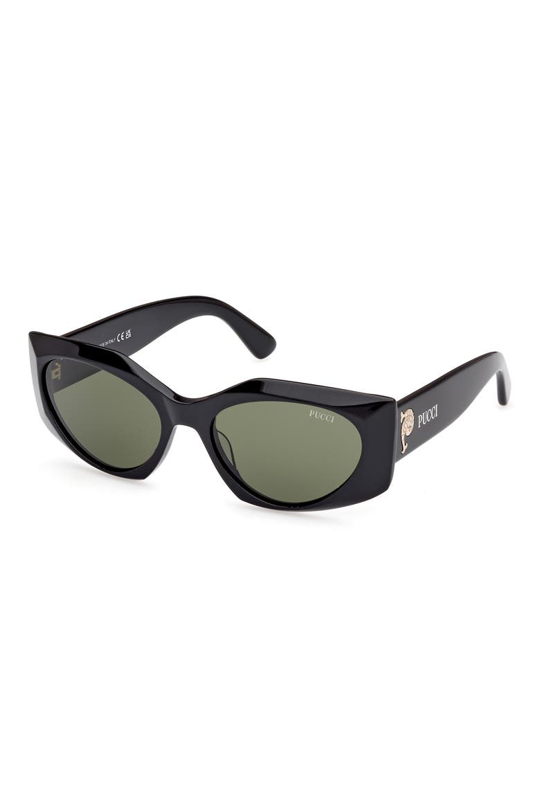 Geometric 55mm Sunglasses, Alternate, color, SHINY BLACK / GREEN