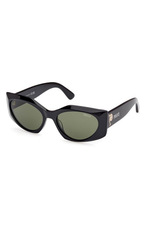 Pucci Women's Shiny Black & Green Faceted Rectangle Sunglasses In Black