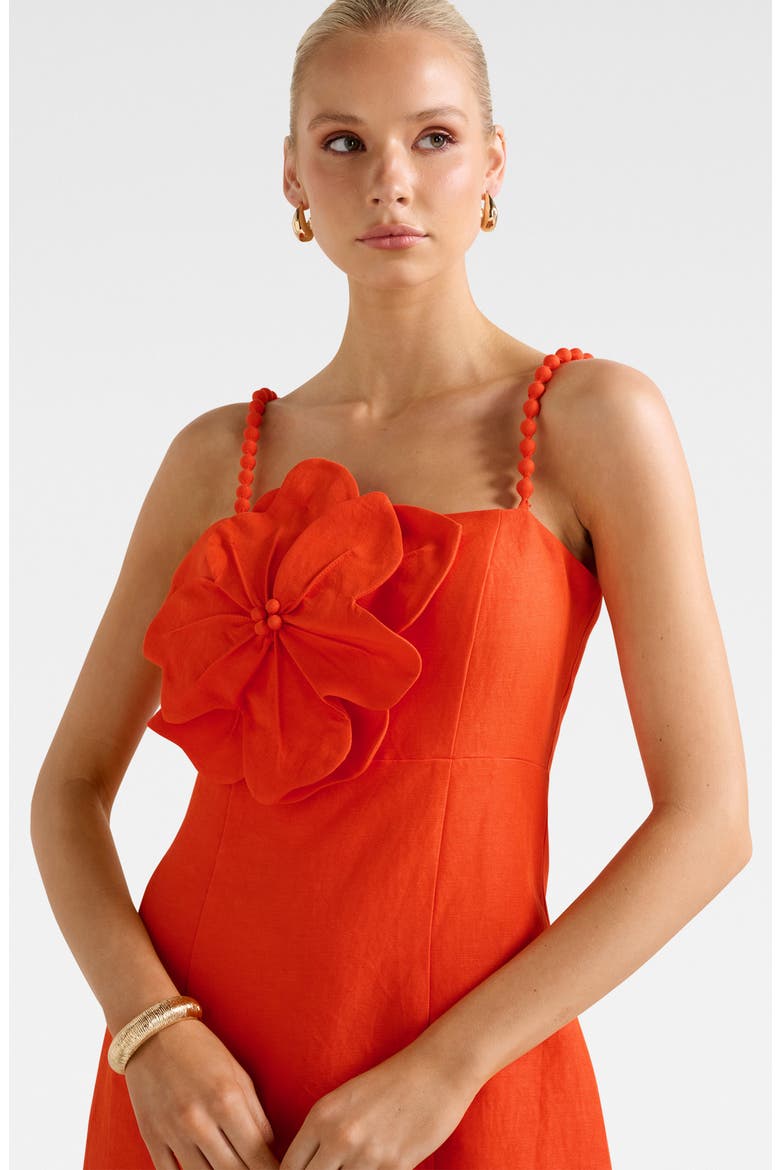 Nicolette Flower Sleeveless Linen Blend Minidress, Alternate, color, SPICY ORANGE