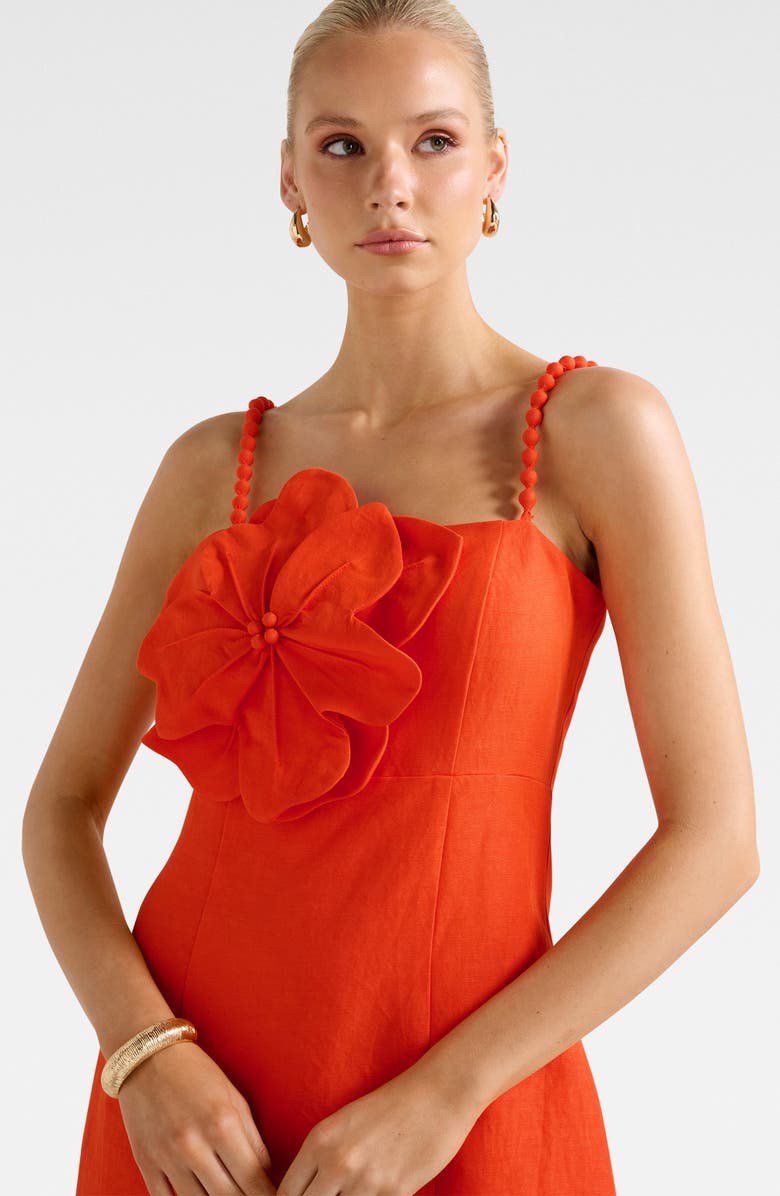 Ever New Nicolette Flower Sleeveless Linen Blend Minidress, Alternate, color, Spicy Orange