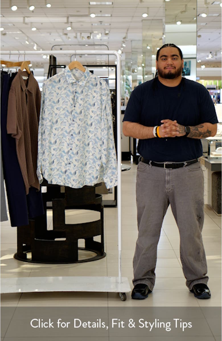 Julian Shaped Fit Abstract Print Linen Button-Up Shirt, sales video thumbnail