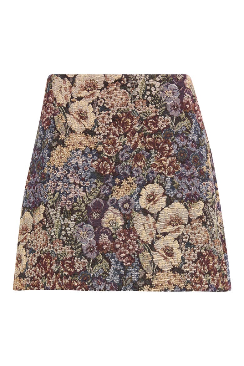 Ohemia Floral Silk Blend Miniskirt, Alternate, color, DARK EGGPLANT MULTI