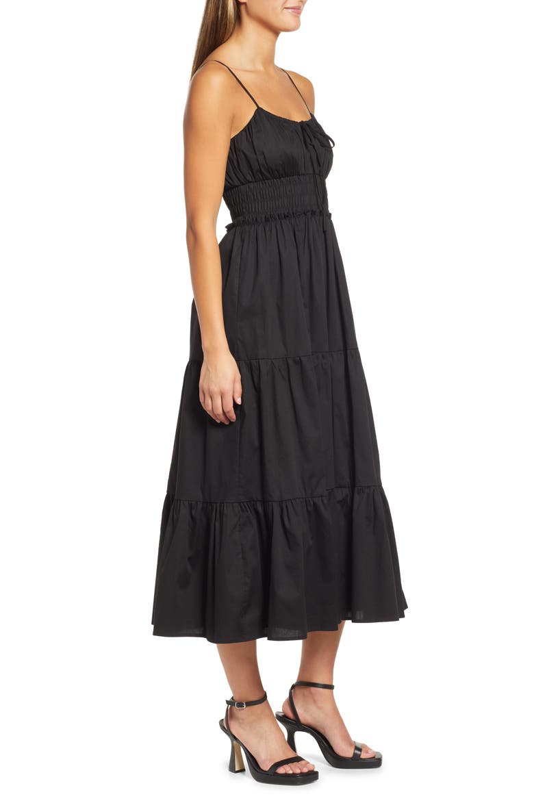 Wisteria Floral Tiered Midi Sundress, Alternate, color, BLACK