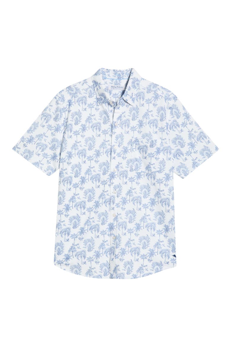 San Lucio Island Tapestry IslandZone® Knit Short Sleeve Cotton Blend Button-Up Shirt, Alternate, color, COBALT SEA