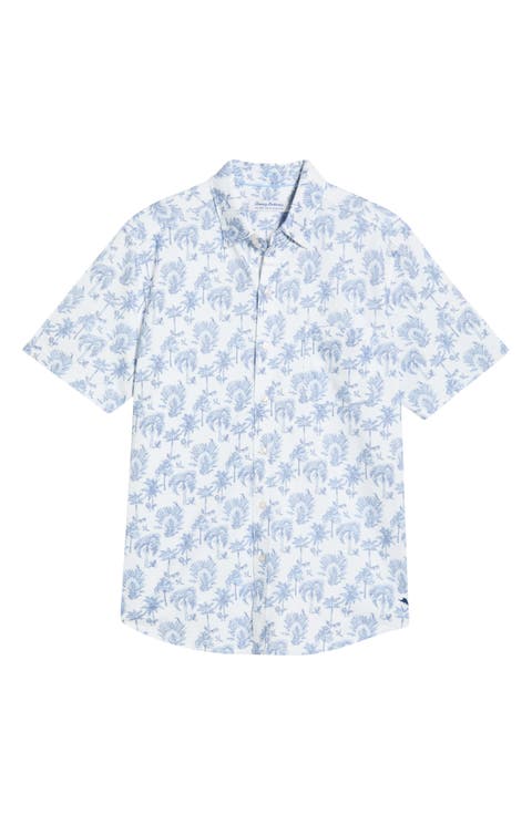 San Lucio Island Tapestry IslandZone® Knit Short Sleeve Cotton Blend Button-Up Shirt