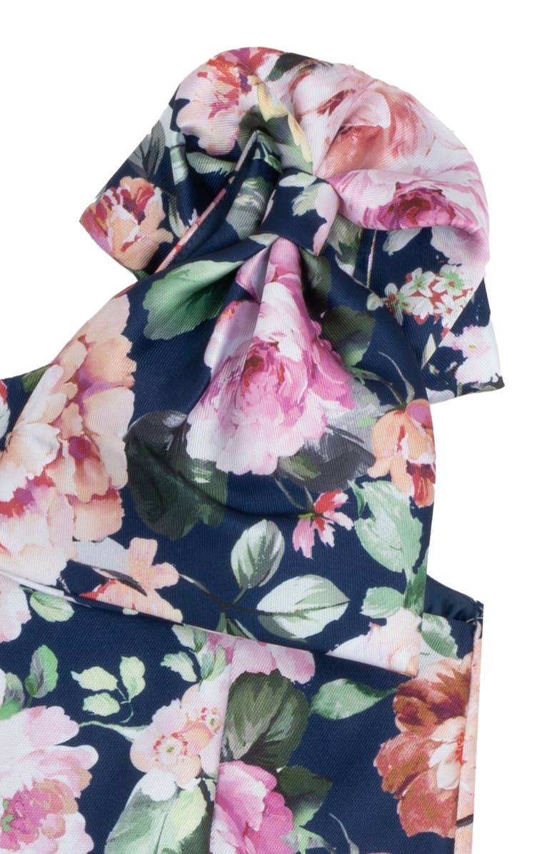 Rare Editions Kids' Floral Print Mikado Bow Dress, Alternate, color, Navy