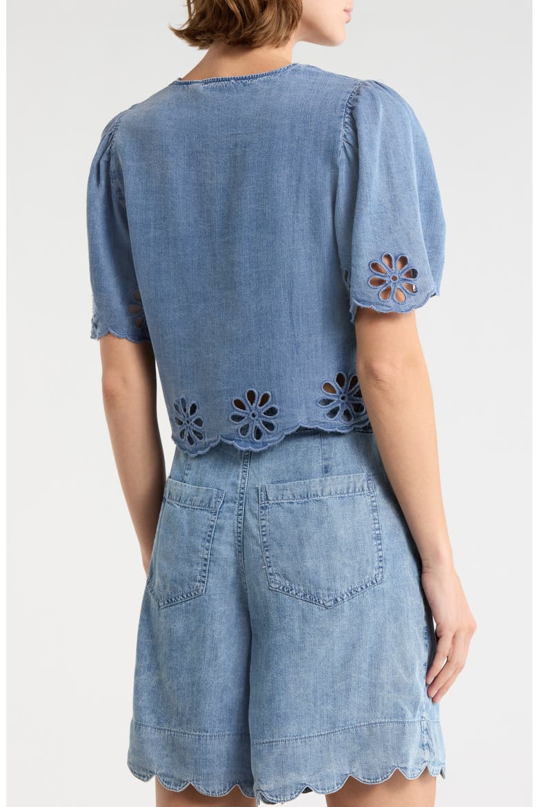 Tie Front Chambray Eyelet Trim Top, Alternate, color, CHAMBRAY