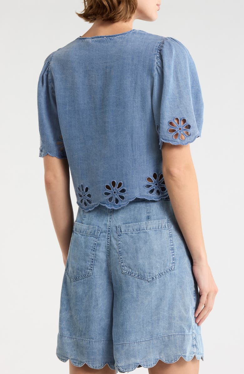 ELIE ELIE TAHARI Tie Front Chambray Eyelet Trim Top, Alternate, color, Chambray