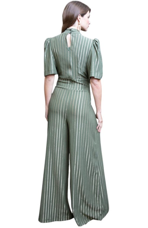 Shop Hotsquash London Clothing Gold Stripe Wide Leg Jumpsuit In Khaki