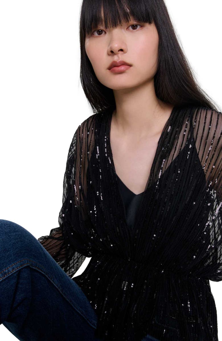 maje Belted sequin shirt, Alternate, color, 