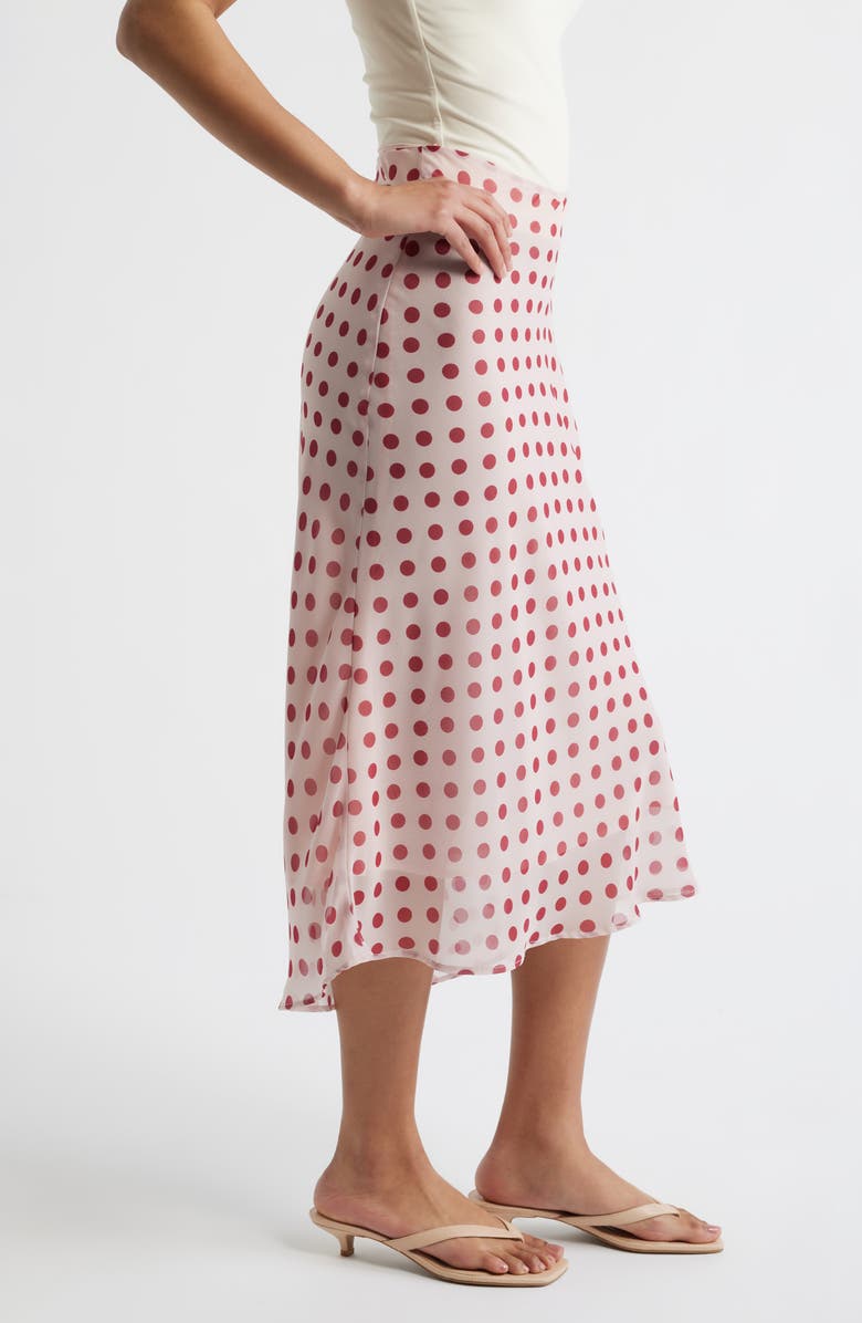 Bella Venice The Lawson Polka Dot Chiffon Midi Skirt, Alternate, color, Red And White Dot