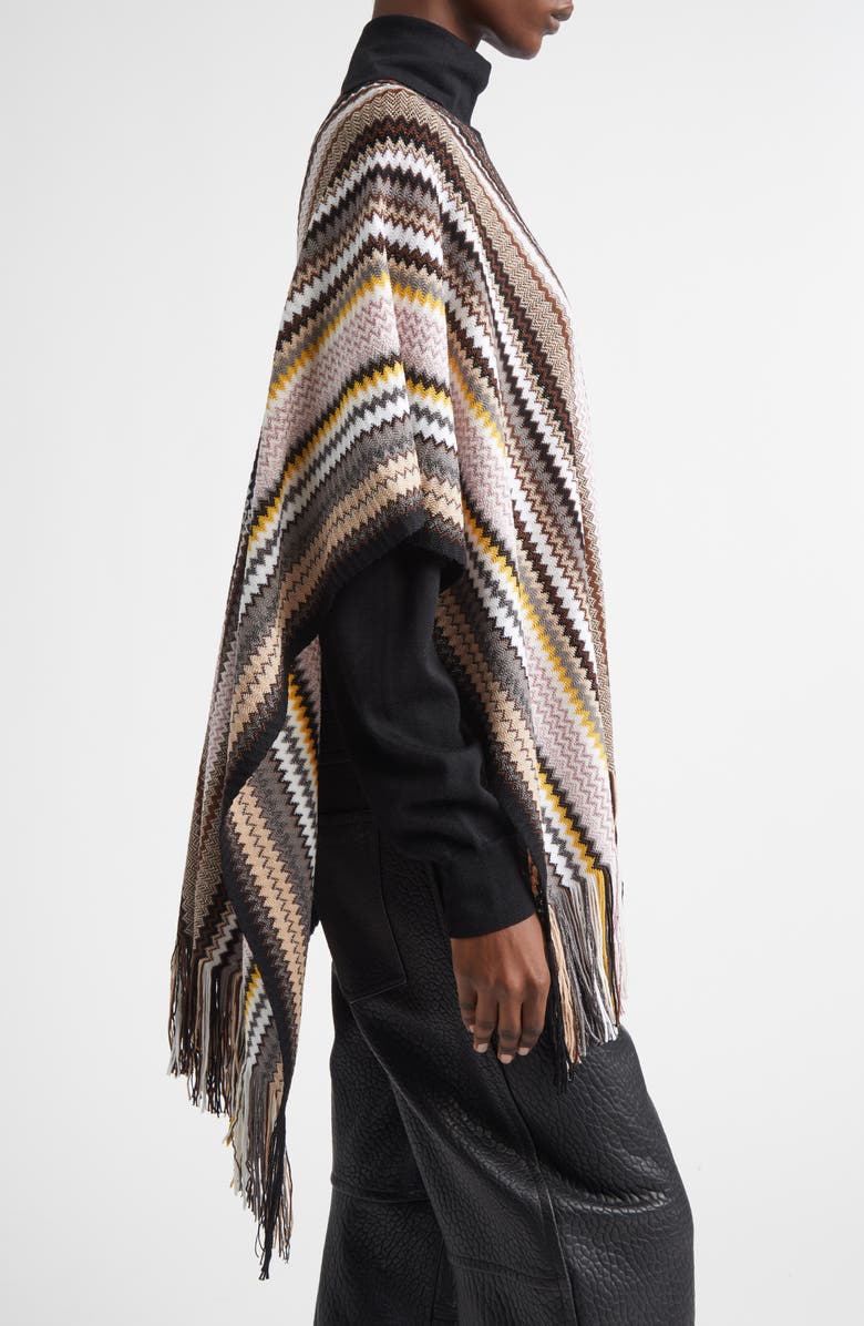 Missoni Zigzag Metallic Wool Blend Fringe Poncho, Alternate, color, 0001 Brown Multi