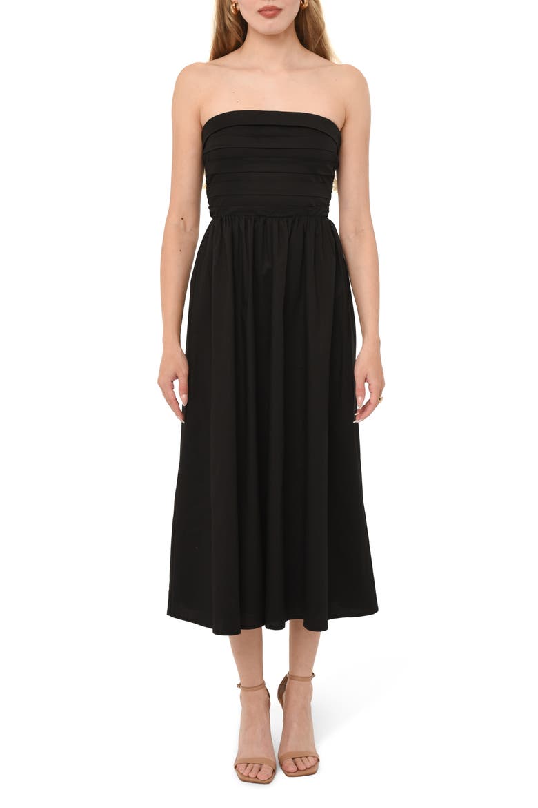 x Styled by COCO! Sammie Pleat Strapless Stretch Cotton Sundress, Main, color, BLACK