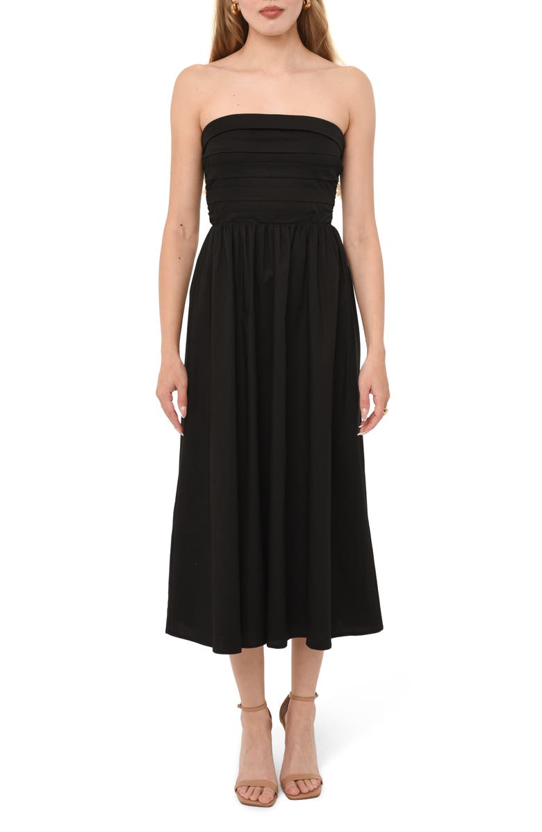 WAYF x Styled by COCO! Sammie Pleat Strapless Stretch Cotton Sundress, Main, color, Black