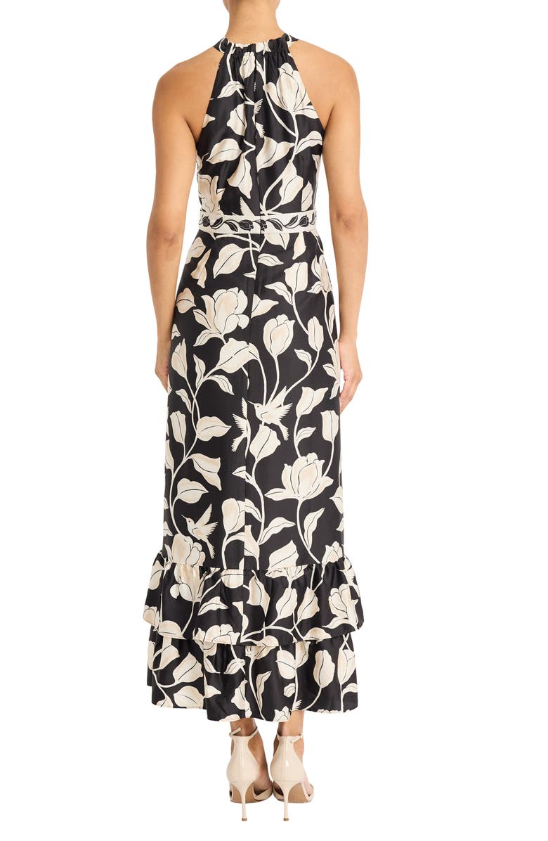 Maggy London High Neck Ruffle Maxi Dress, Alternate, color, Black/ Cream