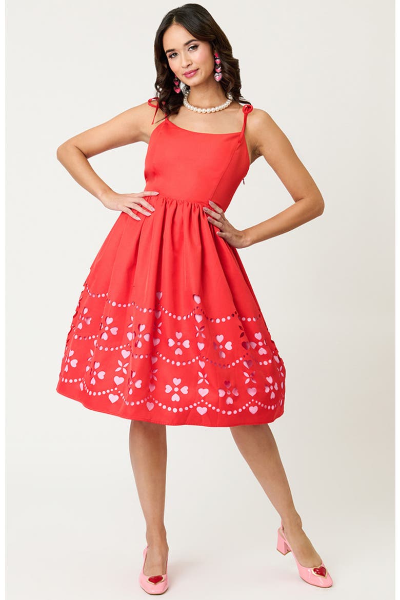 1950s Bobbie Swing Dress, Alternate, color, Red W/Pink Hearts