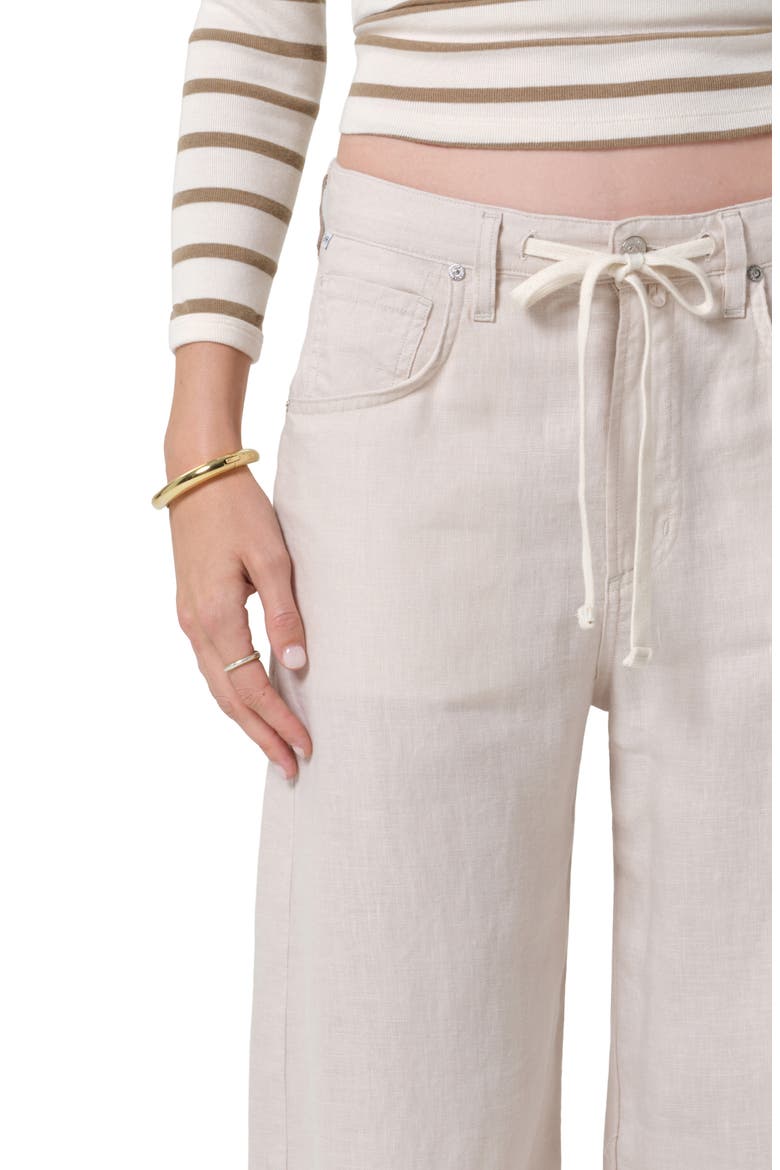 Brynn Drawstring Waist Wide Leg Linen Pants, Alternate, color, PALE STONE LT/ MD CREAM