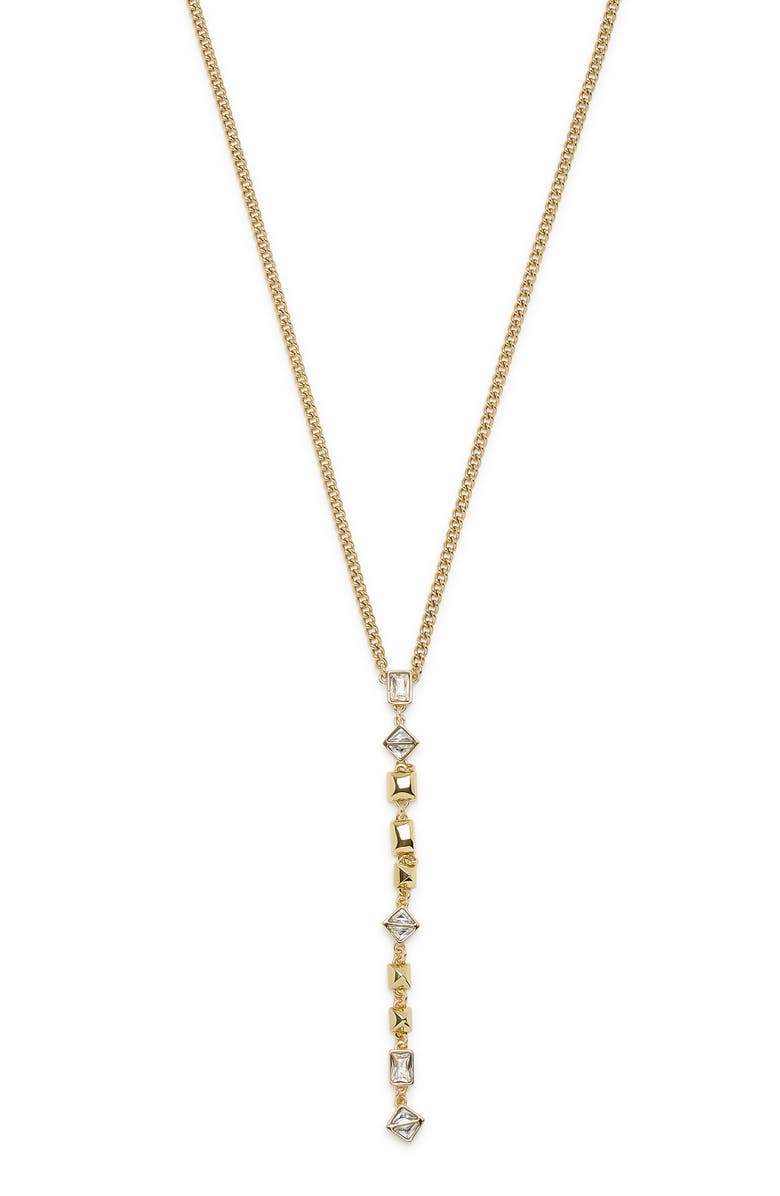AllSaints Geometric Crystal Y-Necklace, Main, color, Gold