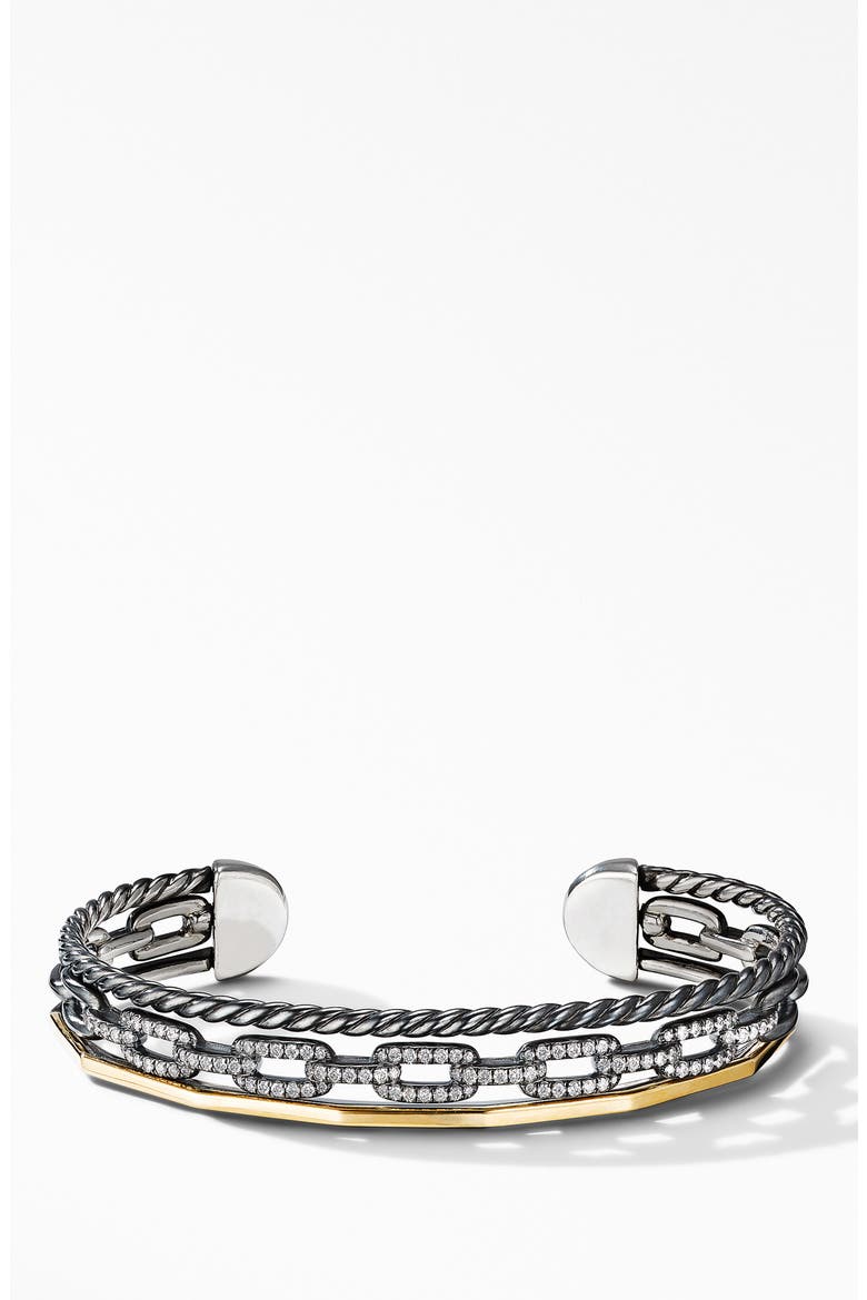 Stax Three-Row Cuff Bracelet in Blackened Silver with Diamonds, Main, color, TWO TONE
