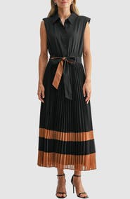 Mila Mae Pleated Cap Sleeve Button-Up Shirtdress
