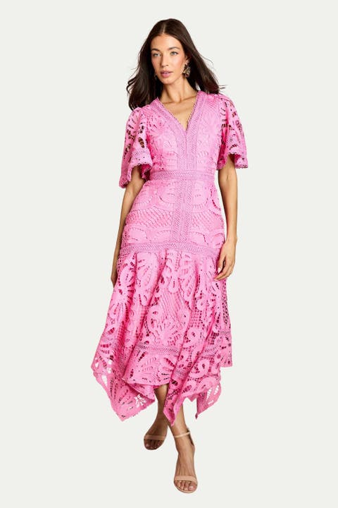 Placement Lace Hanky Hem Dress