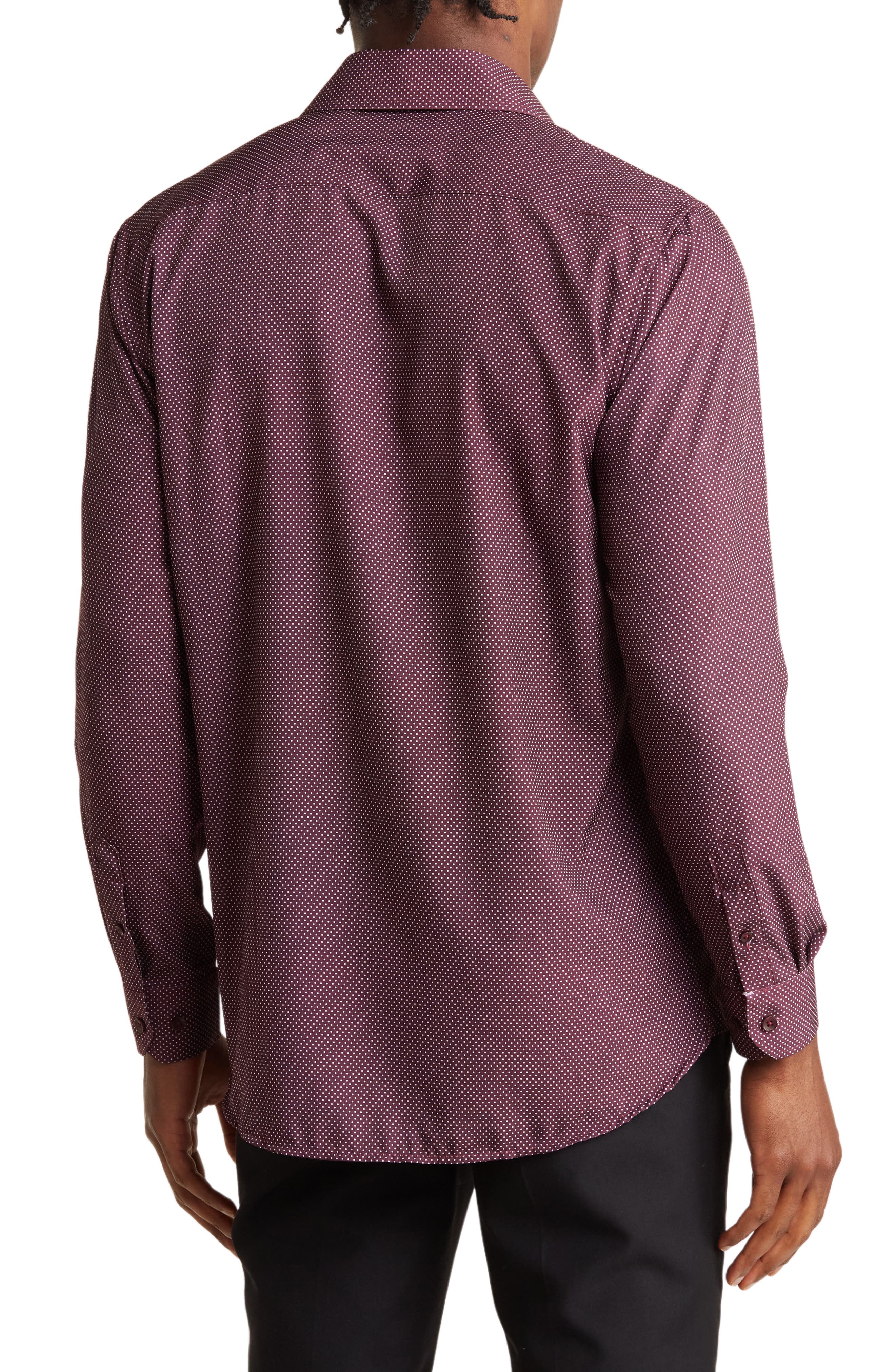Slim Fit Dot Print Performance Button-Up Shirt - image 2