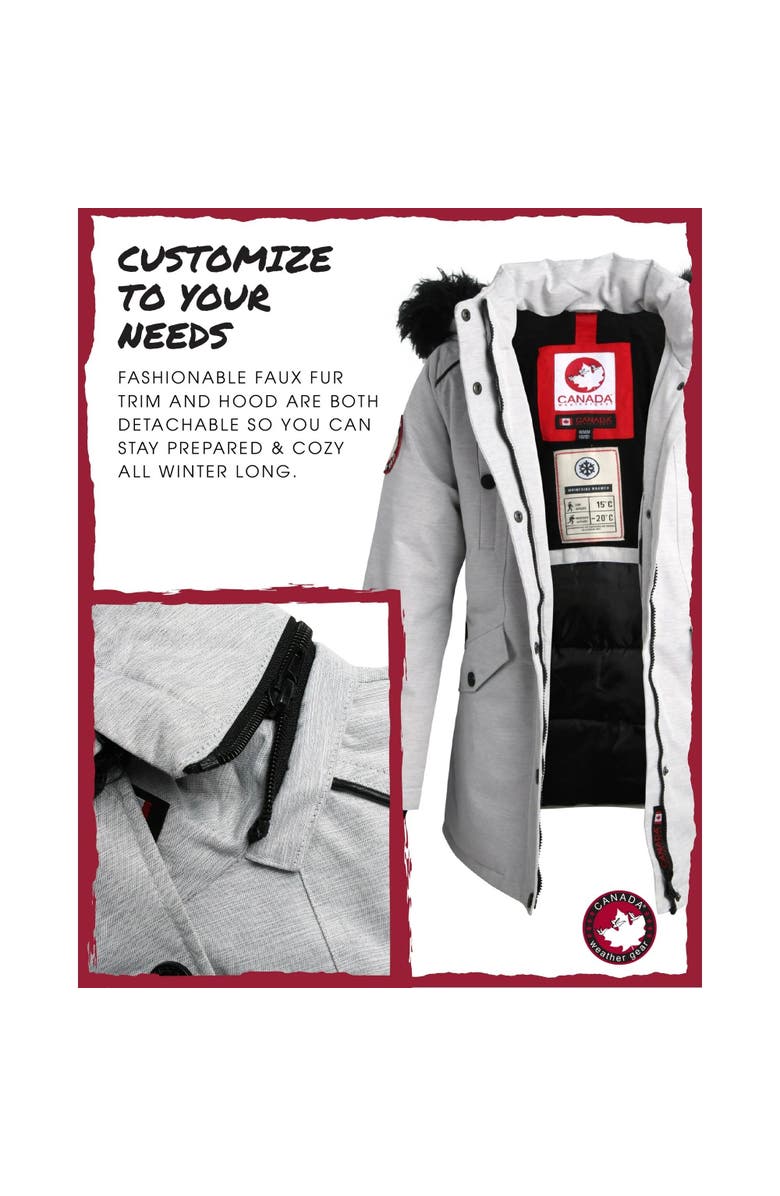 CANADA WEATHER GEAR Girls' Winter Faux Fur Lining Ski Jacket, Alternate, color, Heather Grey