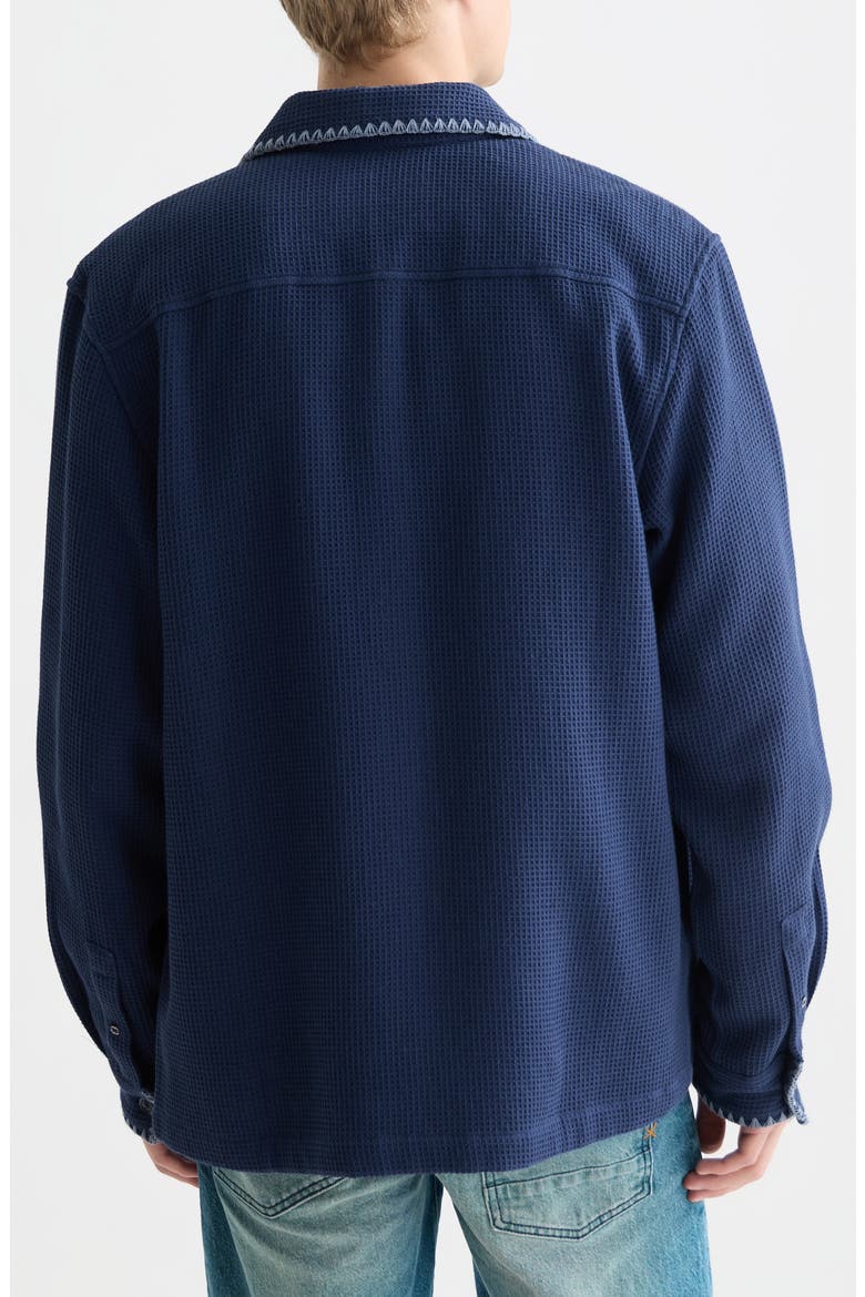 Waffle Texture Cotton Button-Up Shirt, Alternate, color, PAGEANT BLUE