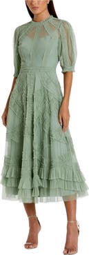 Mac Duggal Women's High Neck Puff Sleeve Ruffle Tiered Dress