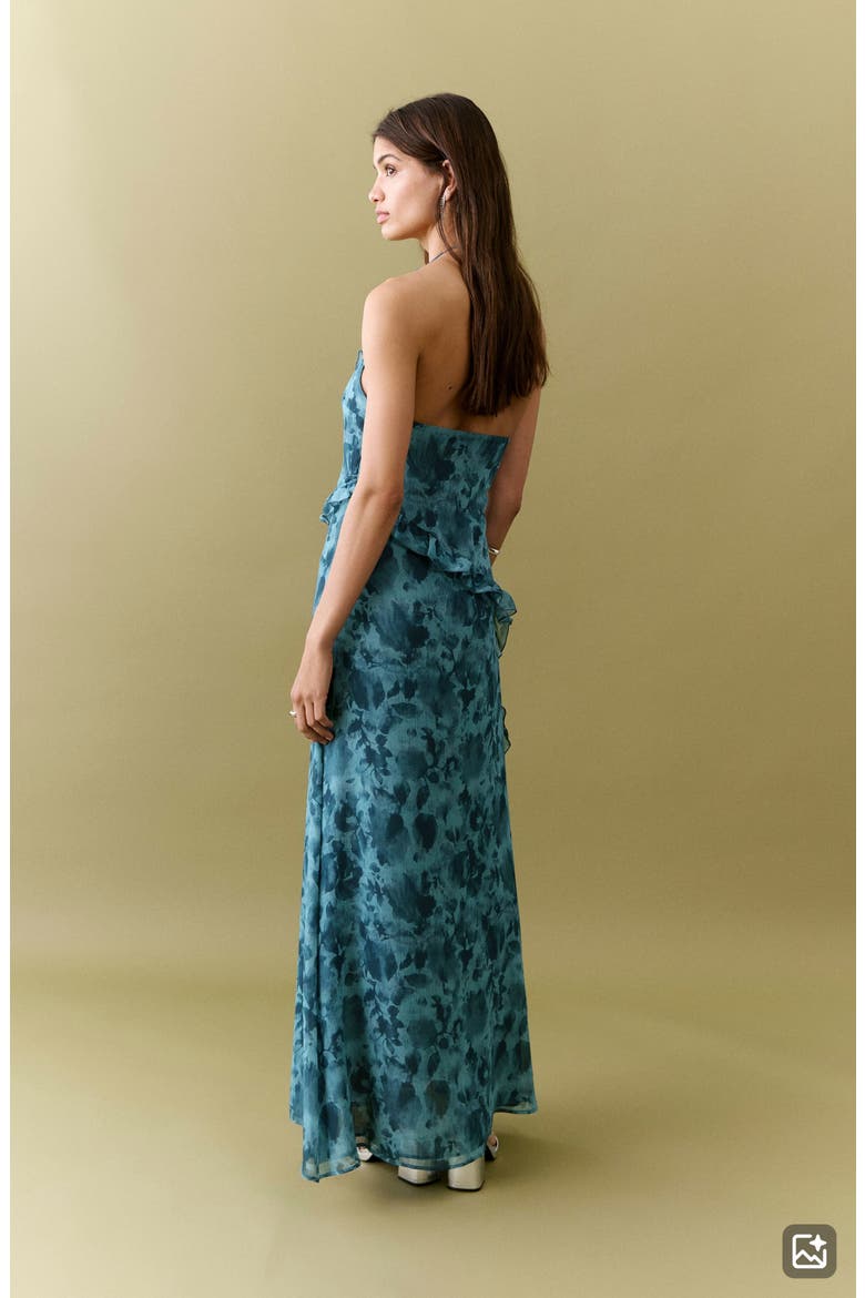 Ruffle Print Halter Maxi Dress, Alternate, color, BLUE