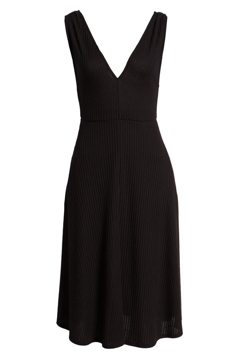 Rib Knit Midi Dress, Alternate, color, BLACK