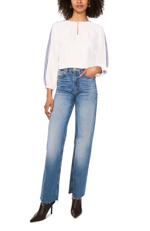 Vince Camuto Stripe Sleeve Detail Top In White