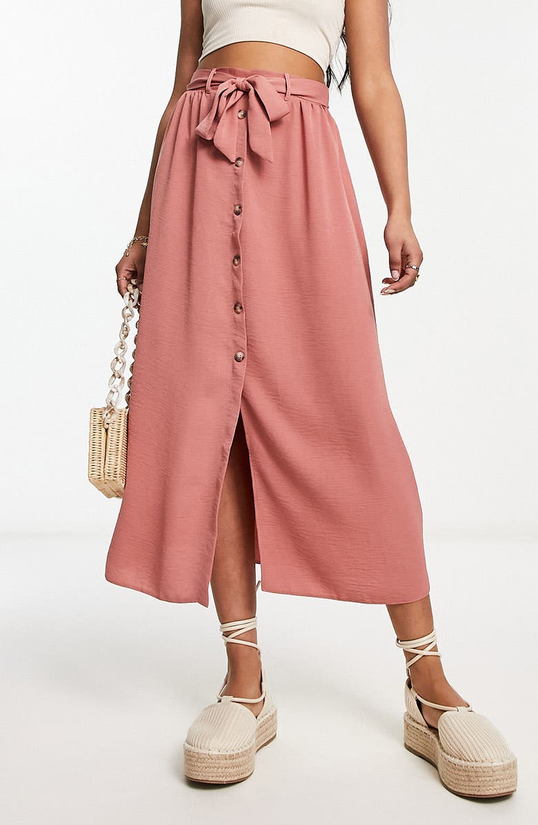 ASOS DESIGN Tie Waist A-Line Midi Skirt | Nordstromrack