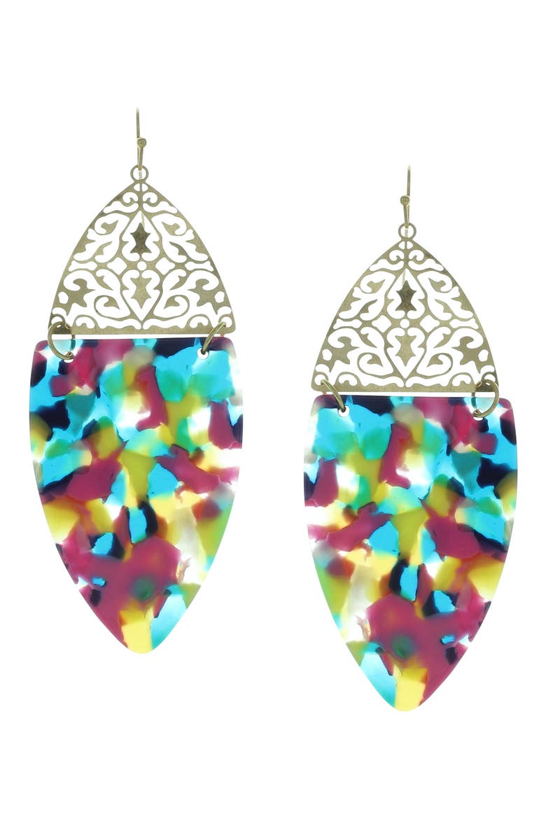 Gold Plated Alana Split Drop Earrings, Main, color, WORN GOLD / MULTI