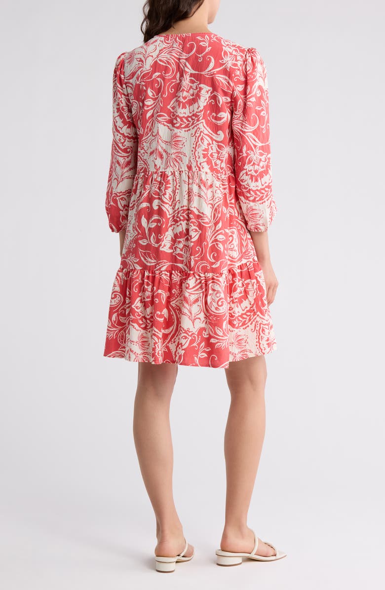 Ellen Tracy Double Tie Keyhole Tiered Babydoll Dress, Alternate, color, Coral Batik Floral