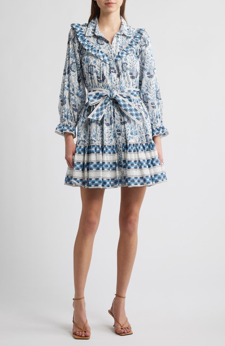 Cleobella Lotte Long Sleeve Mini Shirtdress, Main, color, 