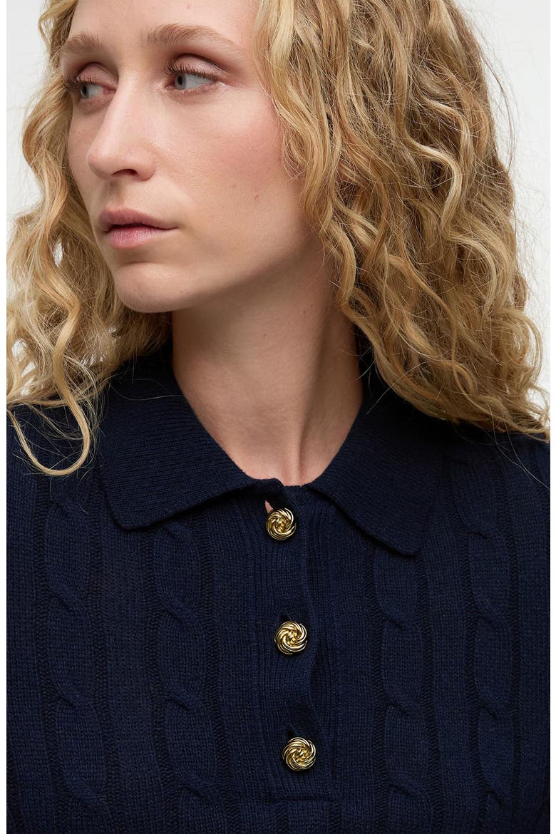 Evie Cable Stitch Polo Sweater, Alternate, color, NAVY