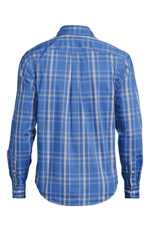 Lands' End Long Sleeve Tailored Fit Travel Kit Shirt In Mariner Blue/pale Almond Plaid