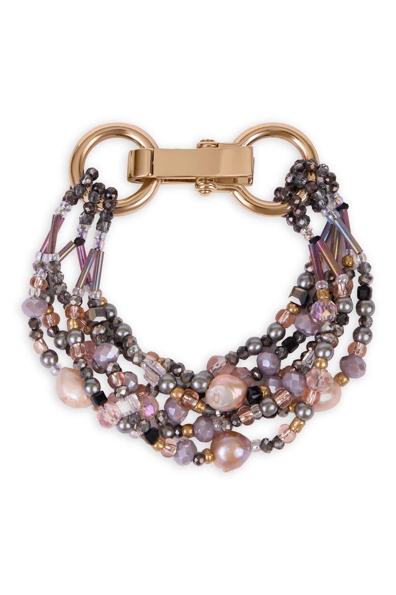 Beaded Cluster Statement Bracelet, Main, color, PURPLE