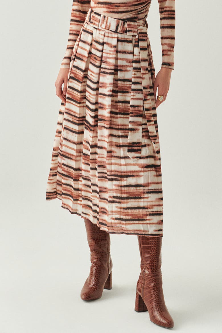 Elina Mesh Midi Skirt, Alternate, color, Brown